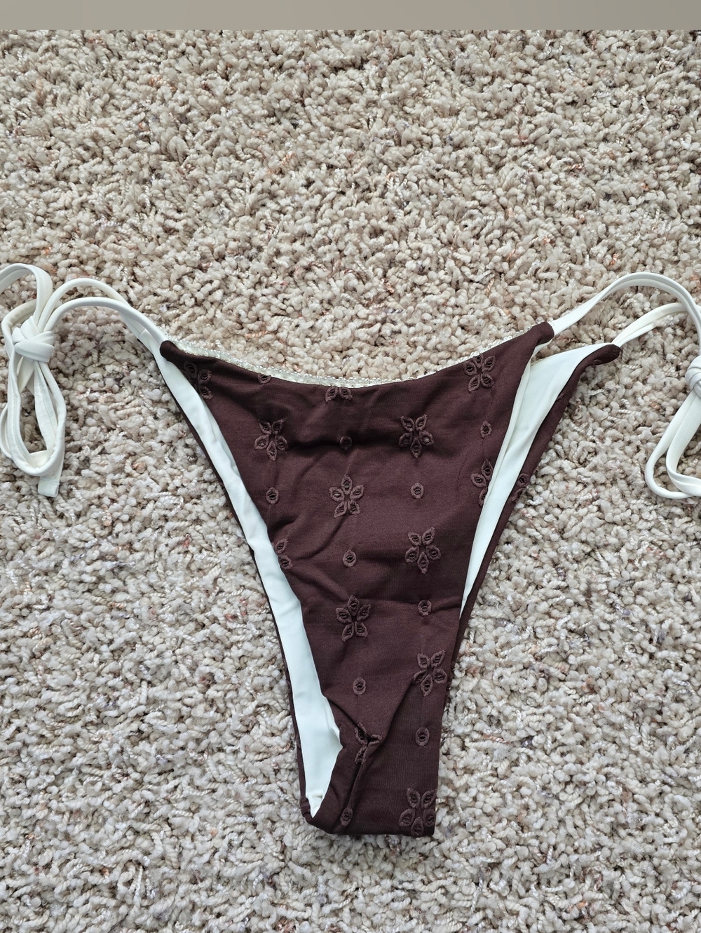 New SeaMolly Brown And White String Tie Bikini Bottoms - Small